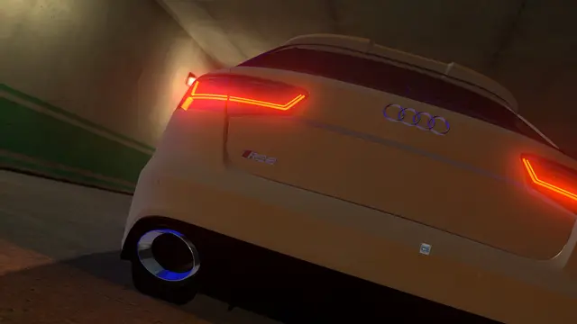 Audi RS6 rear end glowing in the tunnel
