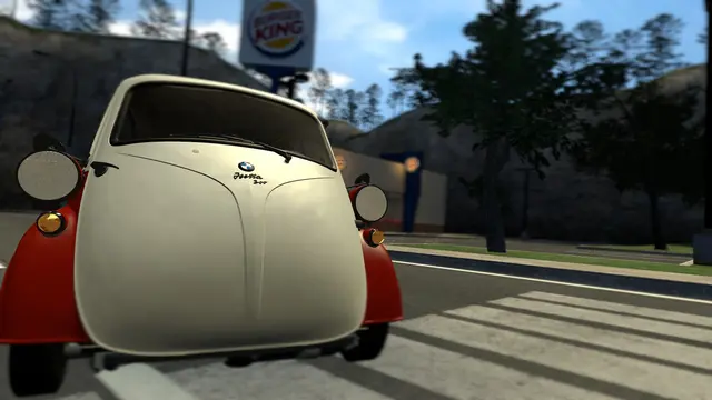 BMW Isetta microcar outside the burger joint