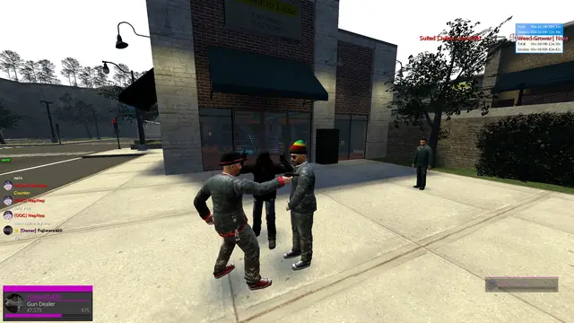 Players gathered outside the shops